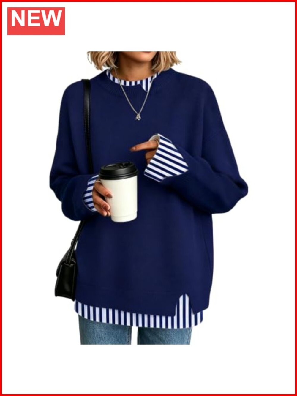 Oversized Knit Pullover Sweater Long Sleeve Crew Neck Loose Fit